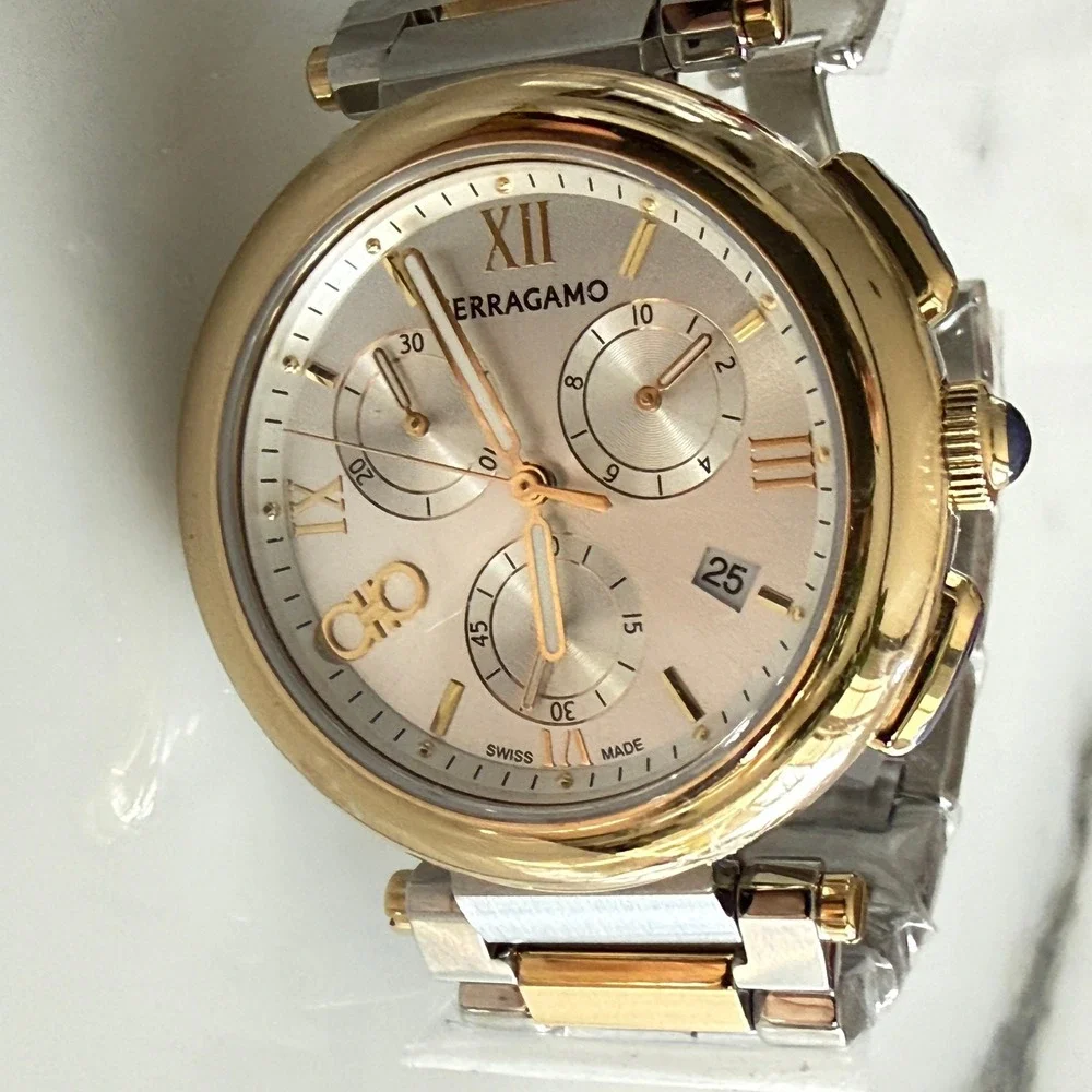 Salvatore Ferragamo SFYQ00321 Legacy Chronograph Two Tone 40mm Swiss NWT Box
